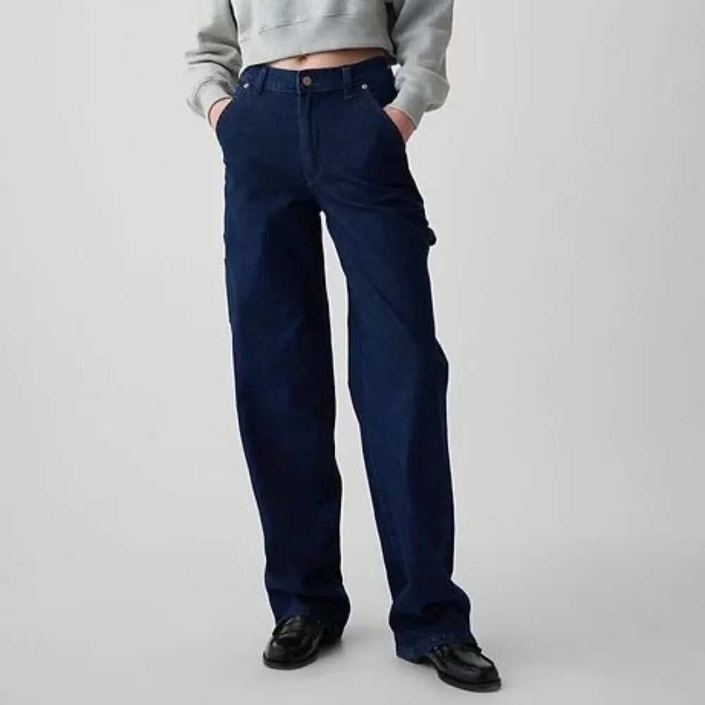 Gap 90's Loose Carpenter Mid Rise Dark Indigo Straight Leg Jeans 29 / 8 Tall
